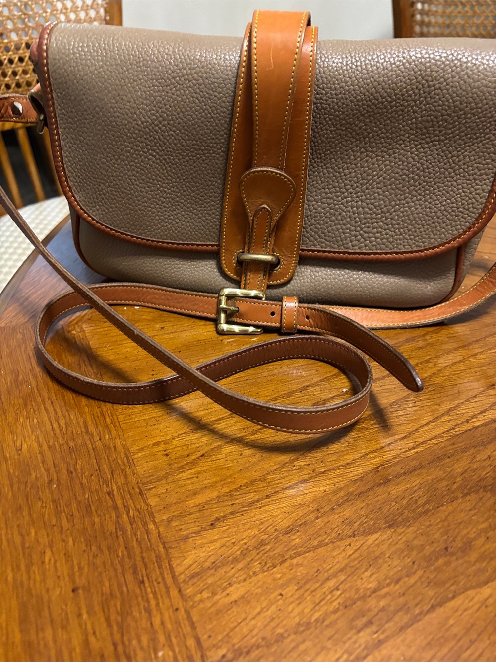 Dooney & Bourke Taupe Crossbody with Brown Trim